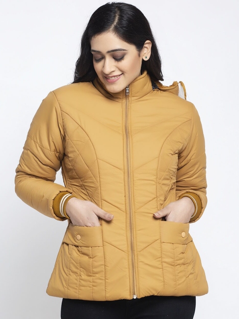 

KLOTTHE Women Mustard Solid Windcheater Puffer Jacket