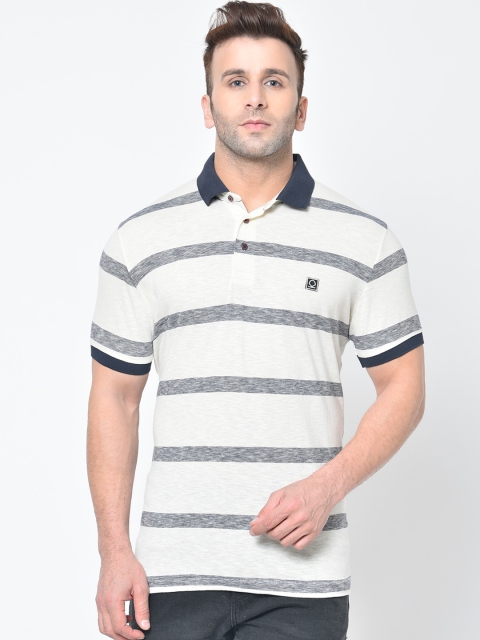 

Chkokko Men White Striped Polo Collar T-shirt