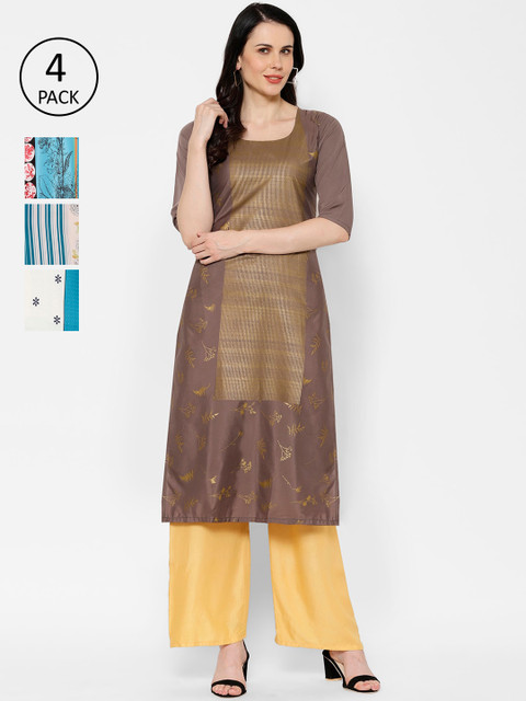 

7Threads Women Multicoloured Set of 4 Printed Straight Kurta, Multi