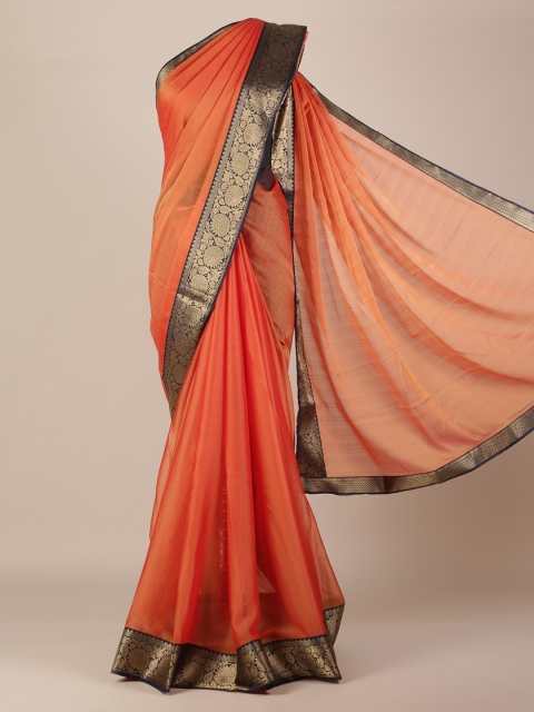 

Pothys Peach-Coloured Solid Poly Chiffon Saree