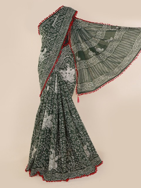 

Pothys Green & White Pure Cotton Printed Saree