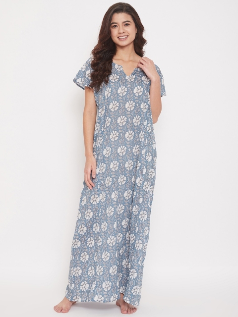 

The Kaftan Company Women Grey & White Printed Maxi Nightdress