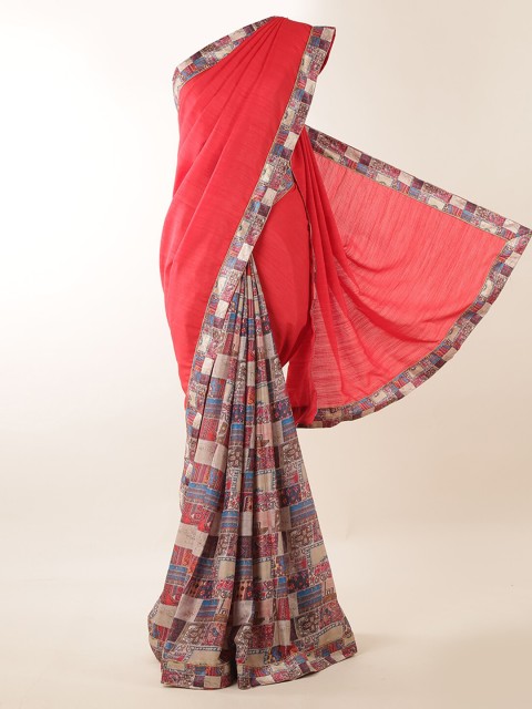 

Pothys Red Printed Jute Silk Saree