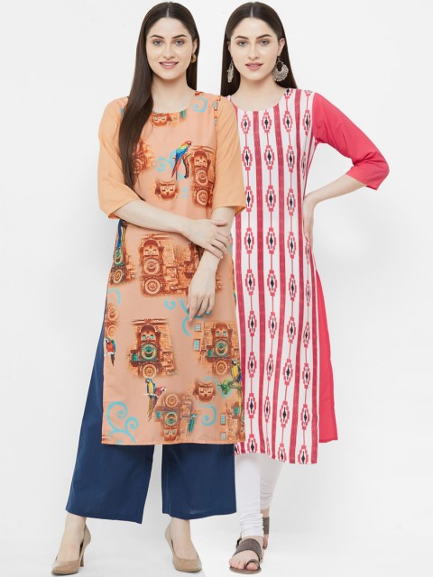 

7Threads Women Pack of 2 Printed Straight Kurta, Multi