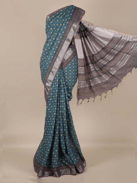 

Pothys Teal Woven Design Linen Blend Saree