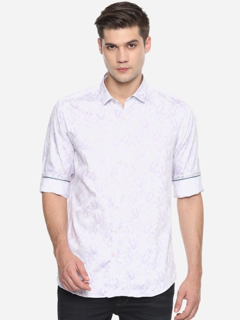 

V Dot Men White Slim Fit Printed Plus Size Cotton Casual Shirt