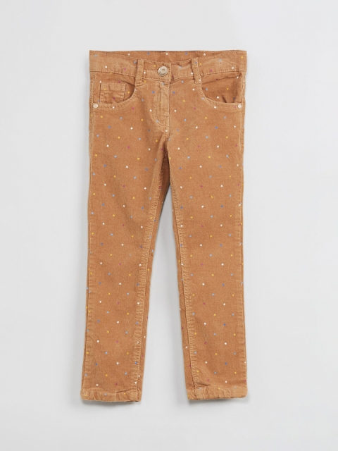 

max Girls Beige Printed Regular Trousers