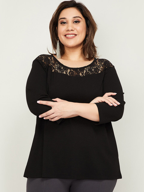 

nexus Women Black Solid Top with lace Inserts