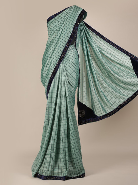 

Pothys Sea Green Checked Jute Silk Saree