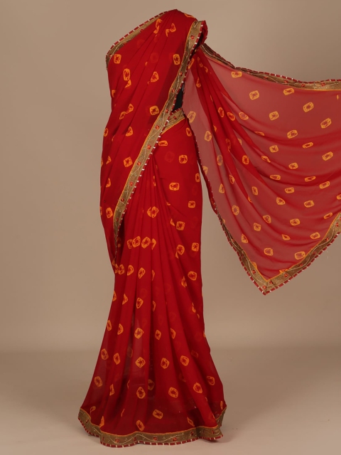 

Pothys Red Printed Poly Chiffon Saree