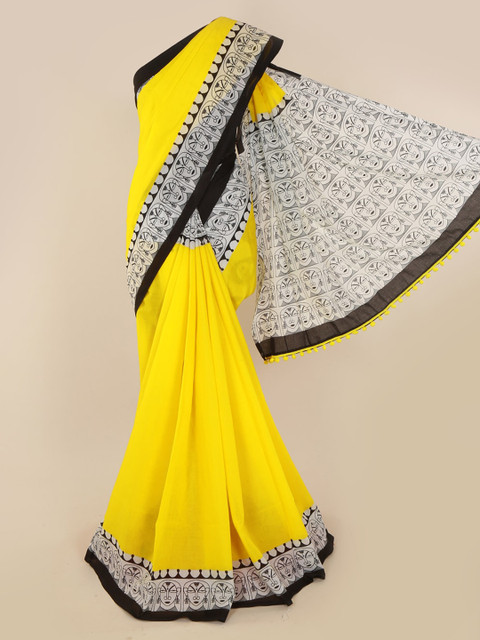 

Pothys Yellow & Beige Pure Cotton Solid Saree