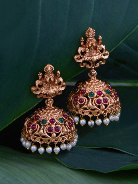 

Alankruthi Gold-Plated Red Dome Shaped Jhumkas
