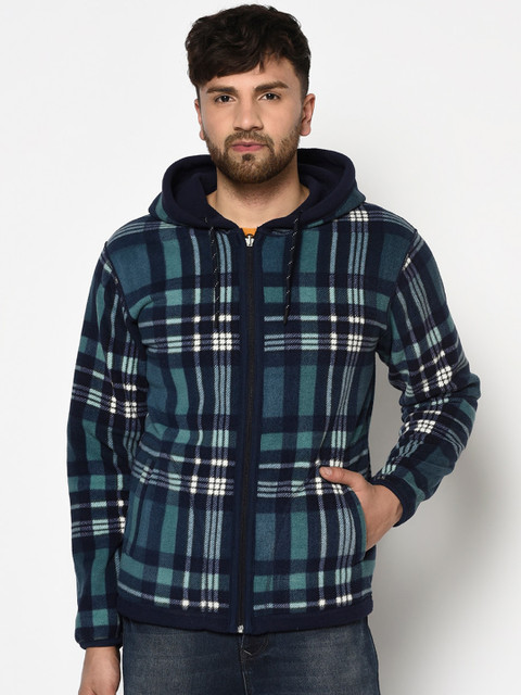 

Octave Men Blue & Green Checked Hooded Sweatshirt