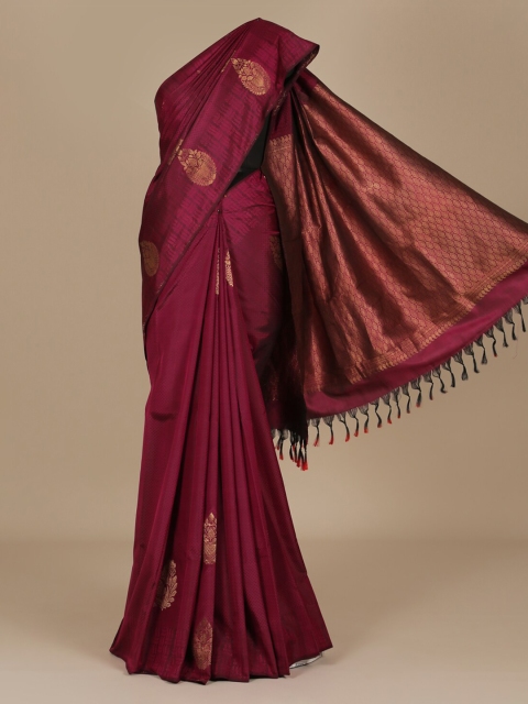 

Pothys Maroon & Gold-Toned Pure Silk Woven Design Saree