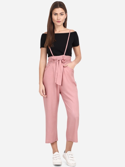 

Yuvraah Women Pink & Black Solid T-Shirt With Dungaree