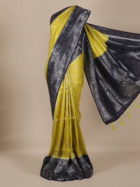 

Pothys Lime Green & Navy Blue Jute Silk Woven Design Saree