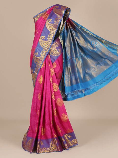 

Pothys Pink & Navy Blue Pure Silk Woven Design Saree