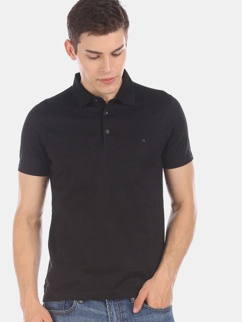 

True Blue Men Black Solid Polo Collar Slim Fit T-shirt