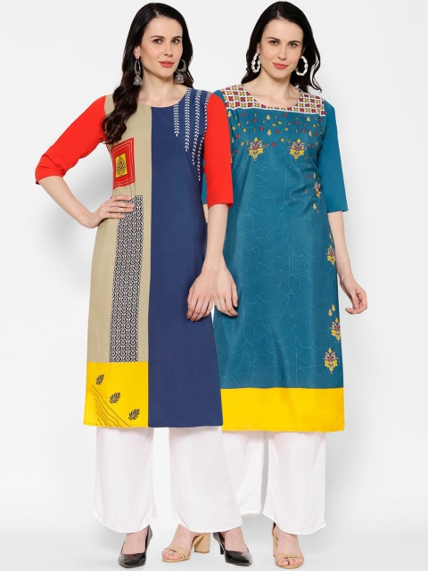 

7Threads Women Pack of 2 Printed Straight Kurta, Multi
