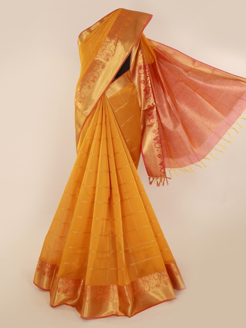 

Pothys Mustard Checked Silk Cotton Saree