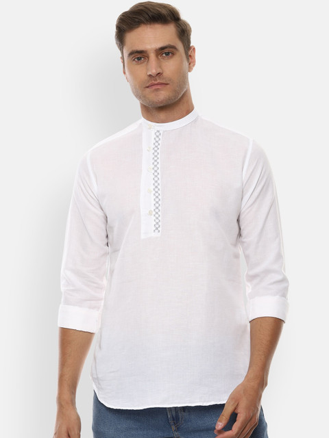 

V Dot Men White Slim Fit Solid Casual Shirt