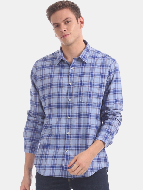 

AD By Arvind Men Blue Slim Fit Checked Cotton Casual Shirt