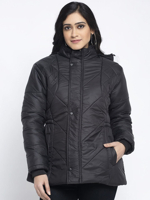 

KLOTTHE Women Black Solid Windcheater Padded Jacket