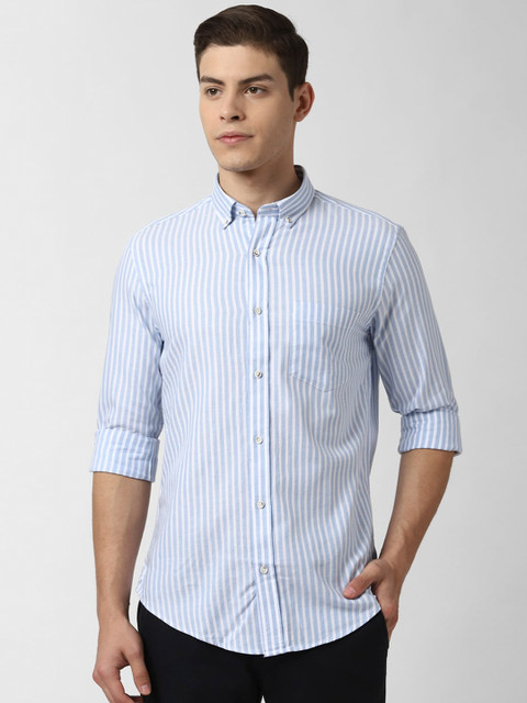 

Peter England Casuals Men Blue & White Slim Fit Striped Cotton Casual Shirt