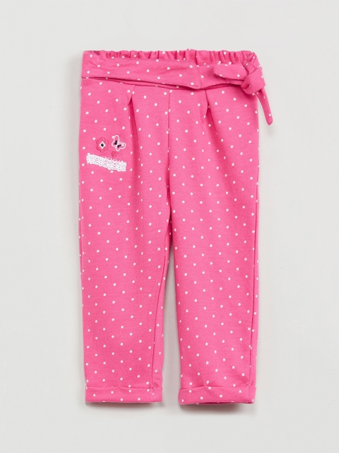 

max Girls Pink Polka Dot Printed Cotton Regular Trousers