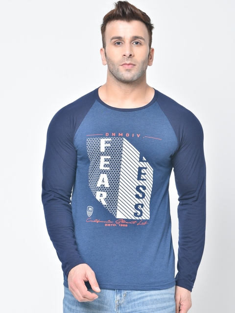 

Chkokko Men Blue Printed Round Neck T-shirt