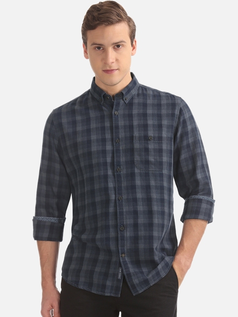

AD By Arvind Men Navy Blue & Grey Slim Fit Checked Casual Shirt