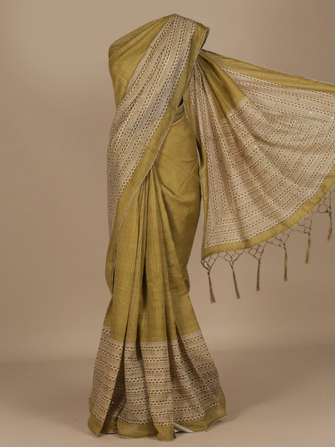 

Pothys Green Solid Jute Silk Saree