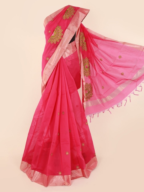 

Pothys Pink Embroidered Silk Cotton Saree