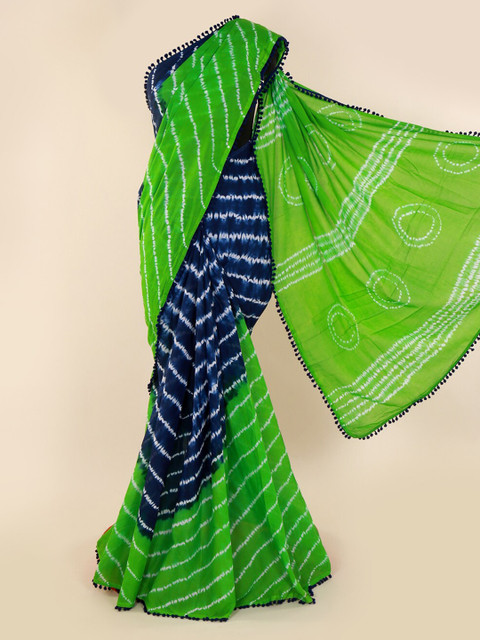 

Pothys Green & Blue Pure Cotton Dyed Leheriya Saree