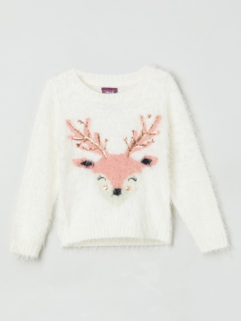 

max Girls White Self Design Sweatshirt