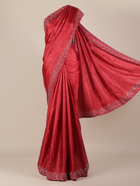 

Pothys Red Solid Jute Silk Saree