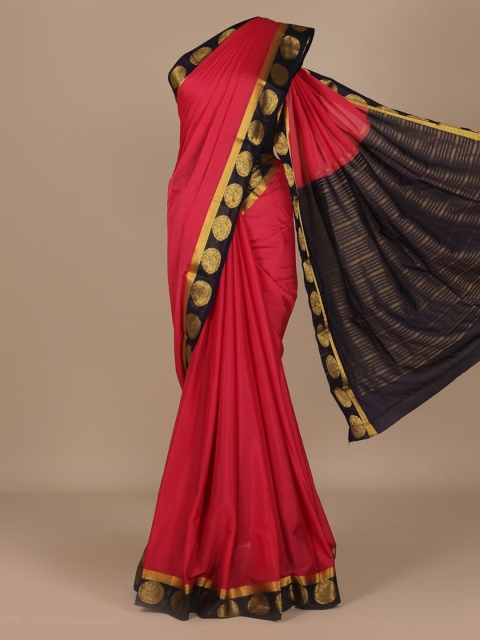 

Pothys Pink & Black Poly Crepe Solid Saree