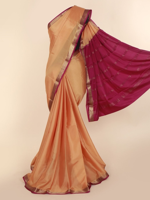 

Pothys Peach-Coloured Pure Silk Solid Mysore Silk Saree