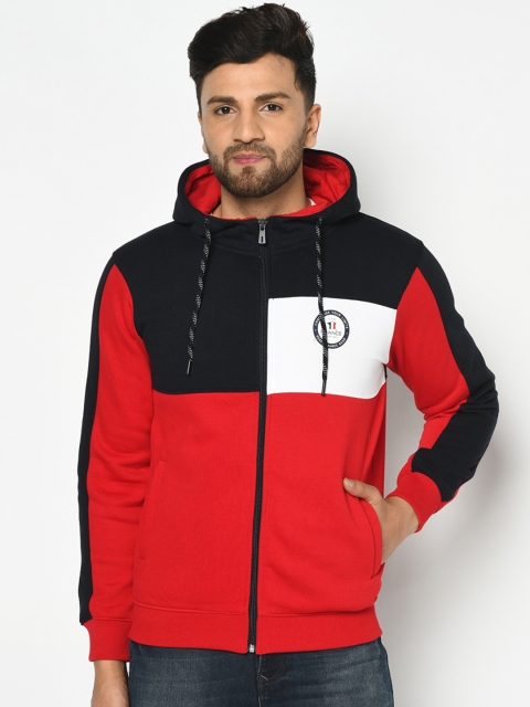 

Octave Men Red & Black Colourblocked Hooded Sweatshirt