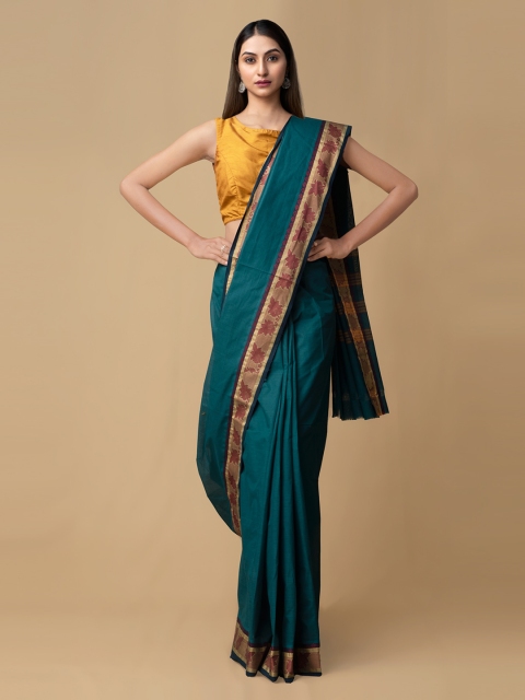 

Unnati Silks Green Pure Cotton Solid Handloom Kanjeevaram Saree