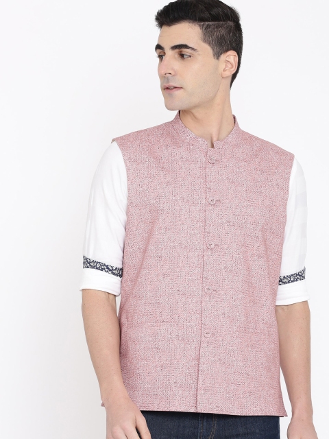 

True Blue Men Red Printed Nehru Jacket