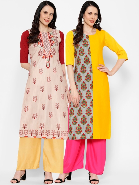

7Threads Women Yellow Ethnic Motifs Printed Crepe Kurta