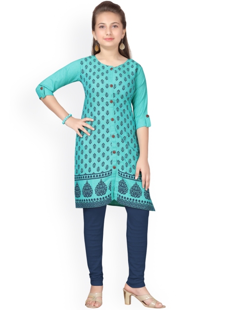 

Aarika Girls Sea Green & Navy Blue Printed Kurta with Leggings