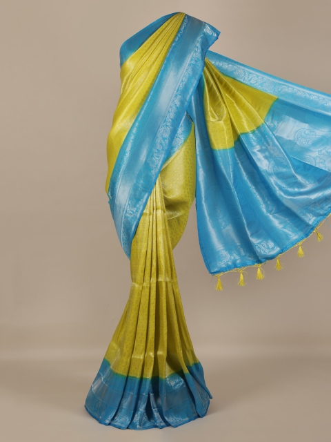 

Pothys Yellow & Blue Jute Silk Colourblocked Saree