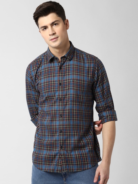 

Peter England Casuals Men Grey & Blue Slim Fit Checked Casual Shirt
