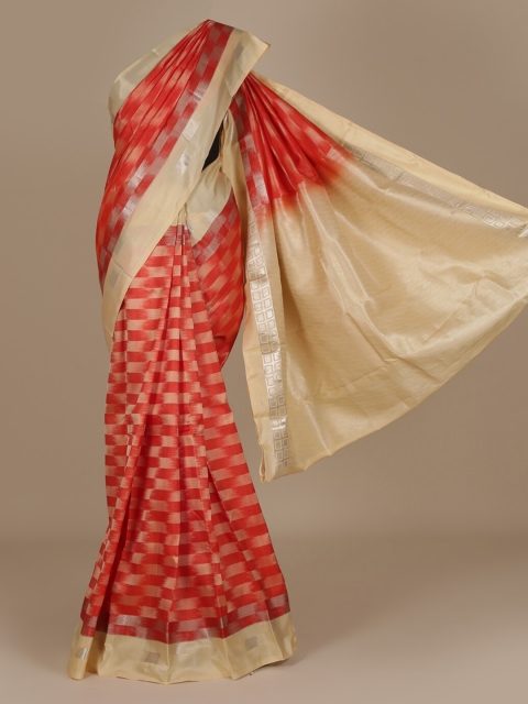 

Pothys Red & Cream-Coloured Pure Silk Printed Saree
