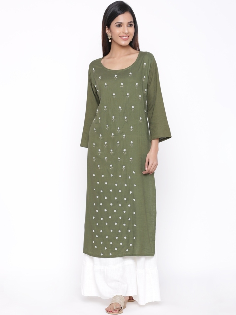 

WomenMagic Women Green & White Embroidered Kurta with Palazzos