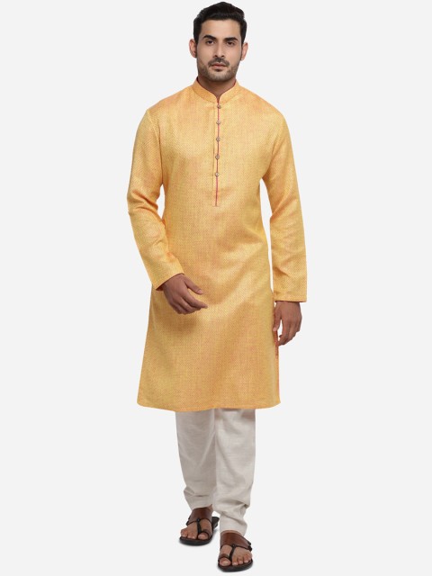 

azania Men Yellow Solid Straight Kurta