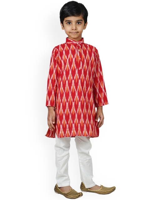 

mittenbooty Boys Red & White Printed Kurta with Pyjamas