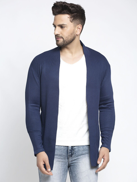 

Global Republic Men Navy Blue Solid Open Front Shrug